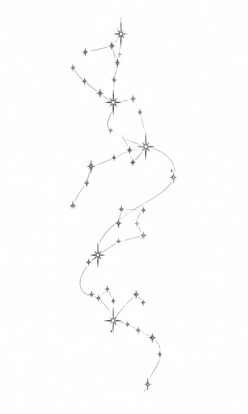 i want zodiac sign constellations of taurus, virgo, scorpio, and saggitarius, it is afamily related tattoo. i want them to flow well together it should be a fineline tattoo i want it star on my hand and wrap around my wrist i want it to be around 6 inches